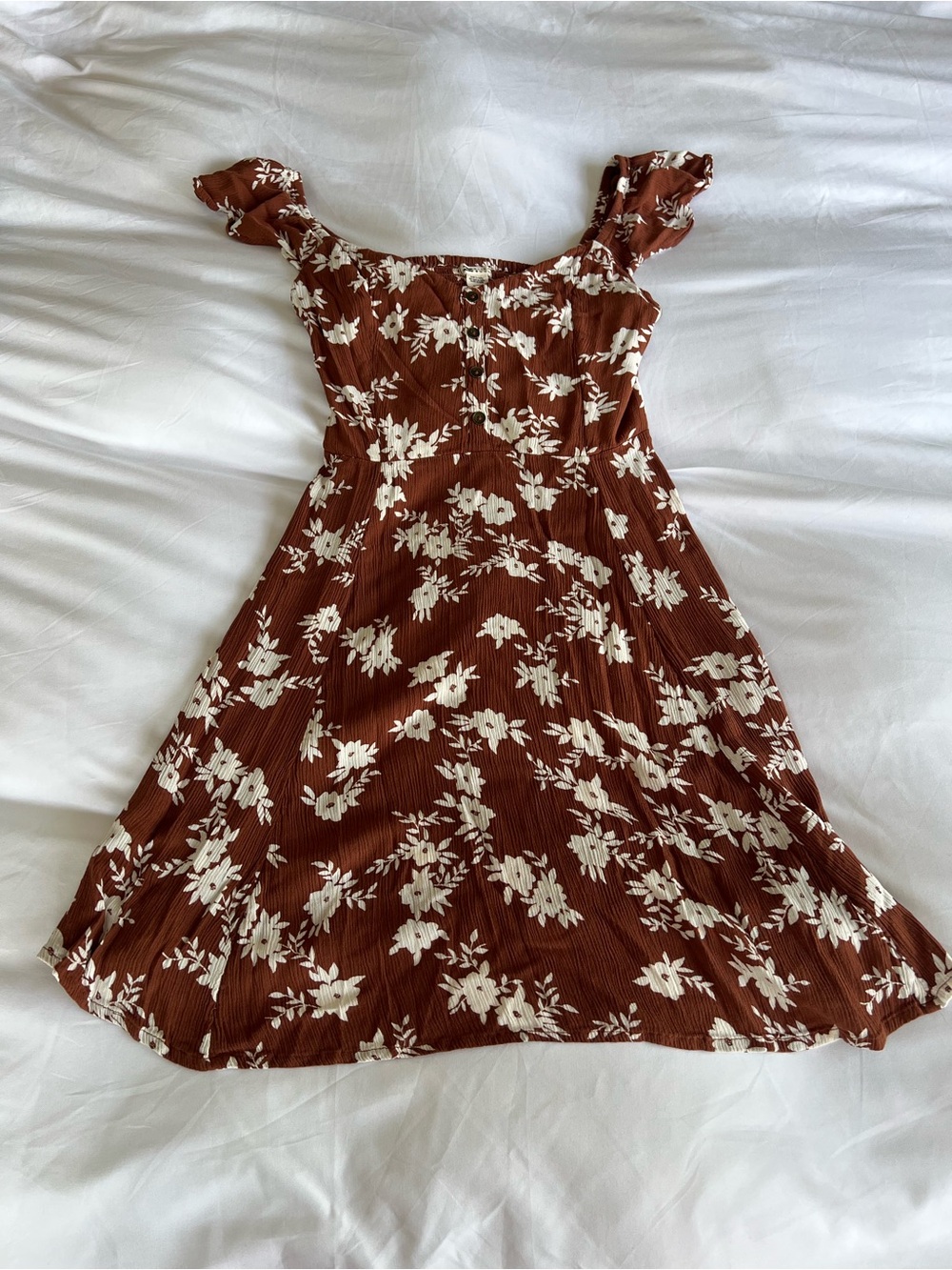 Billabong Rust Brown and White Smocked Floral Top